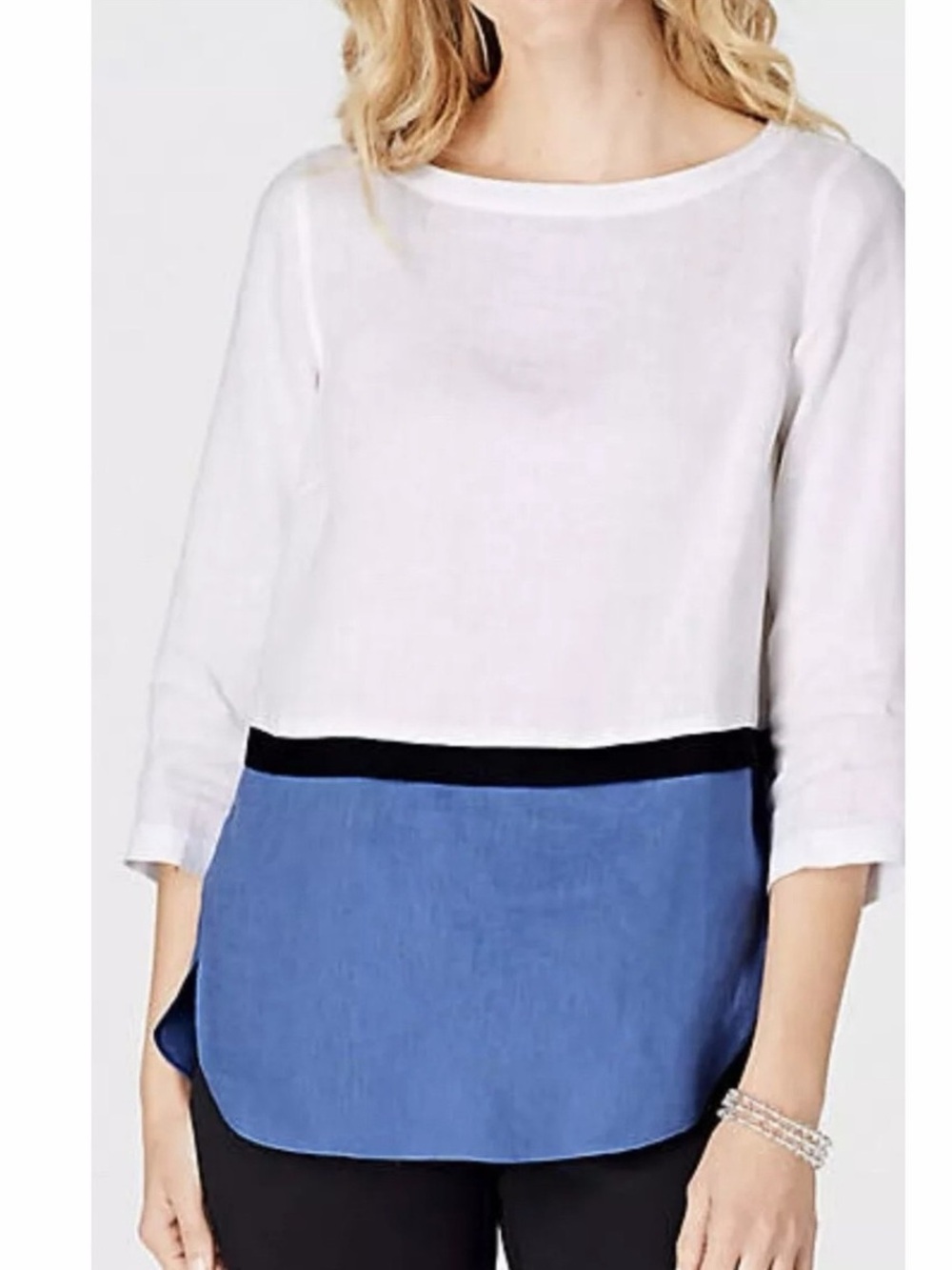 J. Jill Love Linen Colorblock Tunic Top Large 100% Linen 3/4 Sleeve Size Large